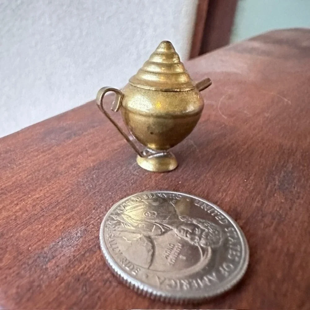 Vintage 1960s Miniature Brass Teapot Cofee Pot with Cone Lid‎ 1.25